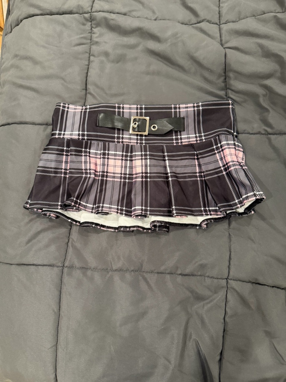 Plaid Mini Skirt with Pink Accents and Buckle